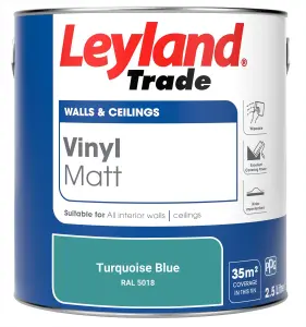 Leyland Trade Vinyl Matt Walls & Ceilings Emulsion Paint Turquoise Blue (RAL 5018) 2.5L