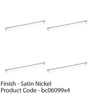 4 PACK - Knurled T Bar Door Pull Handle - Satin Nickel - 448mm Centres Premium Drawer