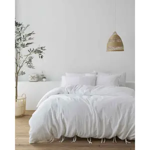 Afra Cotton Muslin 100% Cotton Duvet Cover Set with Pillowcases White / Single