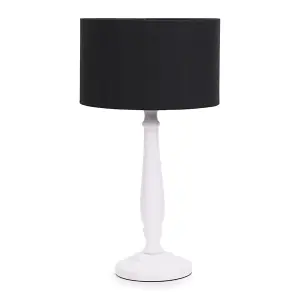 ValueLights Victoria Traditional White Wood Candlestick Table Lamp with Black Drum Shade