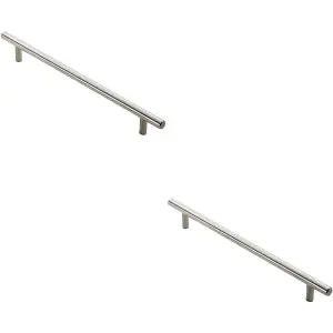 2x Round T Bar Cabinet Pull Handle 704 x 12mm 640mm Fixing Centres Satin Nickel