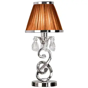 Esher Luxury Small Table Lamp Nickel Crystal Brown Shade Traditional Bulb Holder