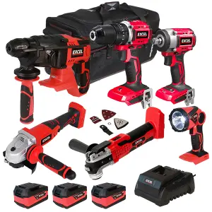 Excel 18V 6 Piece Power Tool Kit with 3 x 5.0Ah Battery & Charger EXL10172