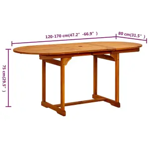 Berkfield Garden Dining Table (120-170)x80x75 cm Solid Acacia Wood