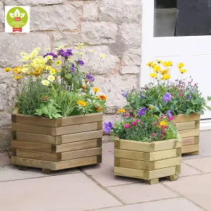 Zest Set of 3 Marford Wooden Hexagonal Garden Planters Flowers