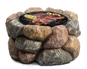 Homeology Fireology SEYCHELLES Grand Garden Fire Pit Brazier and Barbecue with Eco-Stone Finish