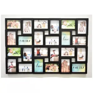 24 Pictures Multi Aperture Photo Frame For 24 Photos Holds 6x4 Inch Black