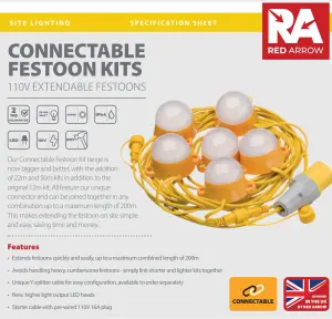 110V LED Festoon Kit Interconnectable Site Lighting 1x 22m