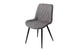 PAIR of Grey Aspen diamond stitch fabric dining chairs, black tapered legs