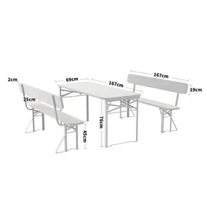 3Pcs Contemporary Outdoor Folding Metal Wood Garden Patio Bistro Table and Bench Set