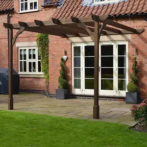 Wall Mounted Premium Pergola - Wood - L180 x W180 x H270 cm - Rustic Brown