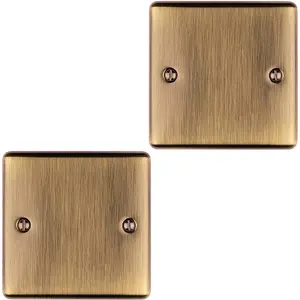 2 PACK Single ANTIQUE BRASS Blanking Plate Round Edged Wall Box Hole Cover