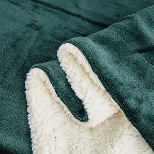 Sherpa Fleece Throw Blanket Emerald / 200cm W x 240cm L