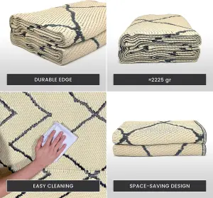 Extra Large Garden Outdoor Rug For Patio, Black & Cream Chevron Waterproof Garden Rug 180 x 270cm