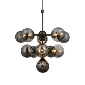 Luminosa Oscar 11 Light Multi Arm Glass Shade Ceiling Pendant Black Chrome