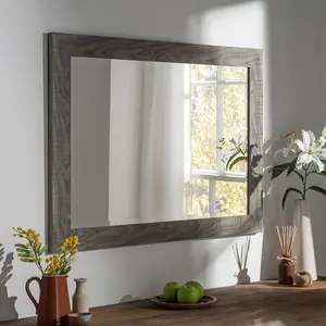 Masham Wood Flat Wall Mirror Grey / 64cm H x 89.5cm W