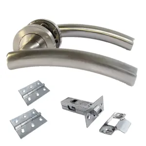 Arched Lever Door Handle on Rose SATIN Tubular Latch Hinges Set