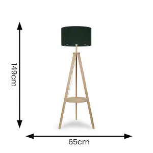 ValueLights Morrigan Modern Light Wood Tripod Design Floor Lamp Base with Storage Shelf