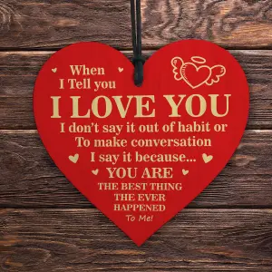 Valentines Day I Love You Wooden Hanging Red Heart Gift For Boyfriend Girlfriend Husband Wife Novelty Valentines Gift For Him Her