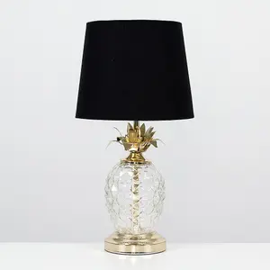 ValueLights Contemporary Pineapple Design Gold And Clear Table Lamp With Black Shade