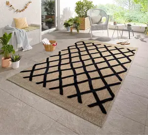 Harper Aztec Pattern Water Resistant Garden Rug Indoor Outdoor Area Rugs Black 160x230 cm