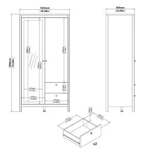 Madrid Wardrobe with 1 door + 1 mirror door + 2 drawers Matt Black