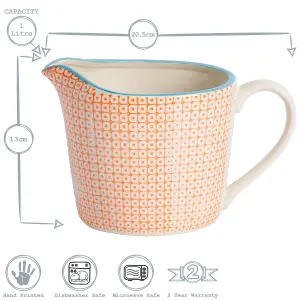 Nicola Spring - Hand-Printed Measuring Jug - 1 Litre - Orange