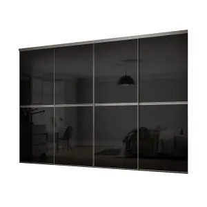 Minimalist Panelled Black 4 door Sliding Wardrobe Door kit (H)2260mm (W)2400mm