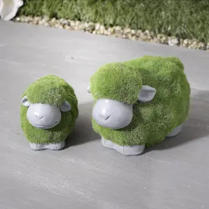 SA Products Green Sheep Ornament Set - Made from Durable Resin - Soft Grass Coat