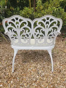 Cast Aluminium Love Seat Bench - White