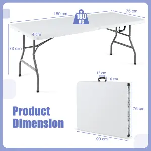 Costway 180cm Folding Dining Table Fold-in-half Picnic Long Table w/ Handle