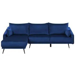 Corner Sofa with LED VARDE Navy Blue Velvet Right Hand