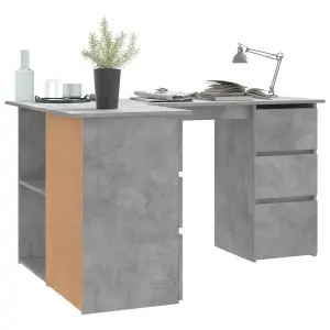 Berkfield Corner Desk Concrete Grey 145x100x76 cm Engineered Wood