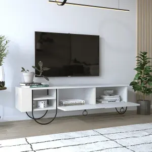 Decortie Norfolk Modern TV Unit Multimedia Centre White with Storage TV Cabinet 151cm