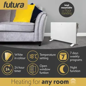 Futura Electric 1500W Radiator Panel Heater Wall Mounted or Floor Standing Bathroom Safe Timer and Thermostat Control