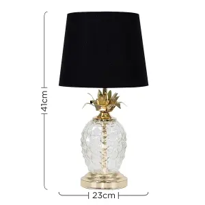 ValueLights Contemporary Pineapple Design Gold And Clear Table Lamp With Black Shade