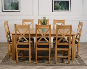 Oslo 180 x 90 cm Large Oak Dining Table and 8 Chairs Dining Set with Berkeley Brown Leather Chairs