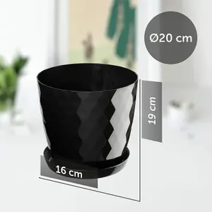 Plant Pot Flowerpot Round Plastic Crystal Modern Decorative Small Medium Large Black 20cm