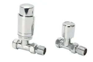 Straight Chrome Plated Thermostatic Radiator Valve Vertical Or Horizontal Mounting with Matching Lockshield Valve 15x1/2