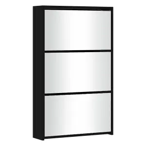 Shoe Cabinet with Mirror 3-Layer Black 63x17x102.5 cm