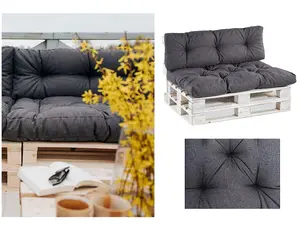 Garden Outdoor Pallet Cushion Set EURO Sofa Grey Tufted Quilted Seat + Back Pad