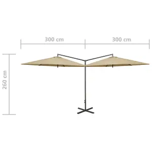 Berkfield Double Parasol with Steel Pole Taupe 600 cm