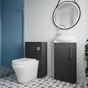 Cloakroom Suite - Right Hand 440mm Vanity, WC Unit, Toilet and Tap - Graphite