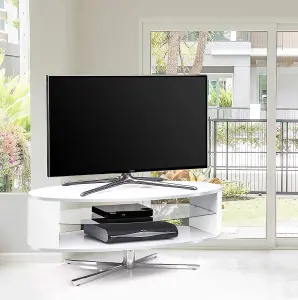 MDA Designs Orbit 1100WW Gloss White TV Stand with Gloss White Elliptic Sides for Flat Screen TVs up to 55"