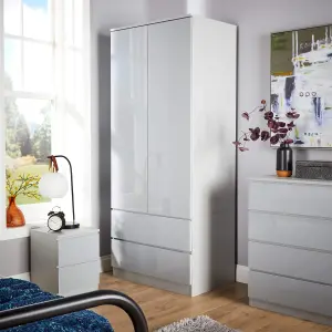 Home Source Lugano Grey 2 Door 2 Drawer Wardrobe High Gloss Door & Drawer Fronts