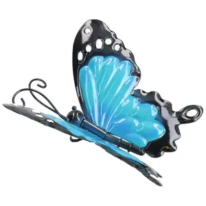 Small 3D Blue Metal  Butterfly Garden/Home Wall Art Ornament 7x12x14cm