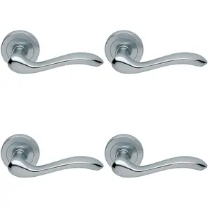 4 PACK - Premium Concealed Door Handle Set - Satin Chrome Lever on Round Rose Scroll