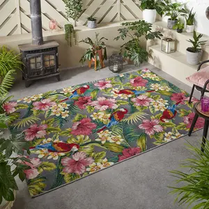 MultiColoured  Outdoor Rug, Floral Stain-Resistant Rug For Patio Decks Garden, Modern Outdoor Area Rug-160cm X 230cm