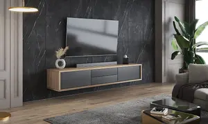 Chic Frida 39 Floating TV Cabinet 1800mm in Light Oak & Anthracite - Contemporary Media Unit H320mm D360mm