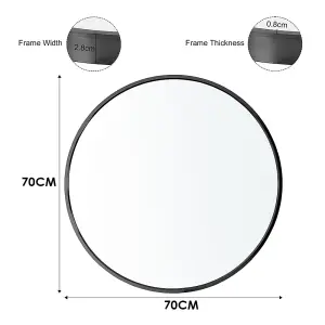 Black Round Wall Mounted Bathroom Framed Mirror 70 cm